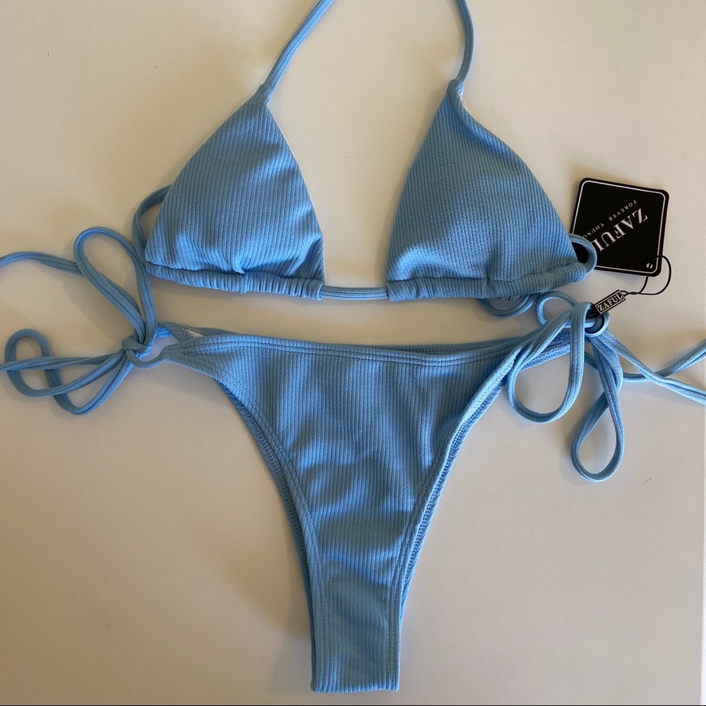 Light Blue Ribbed String Bikini - Picture 4 of 4